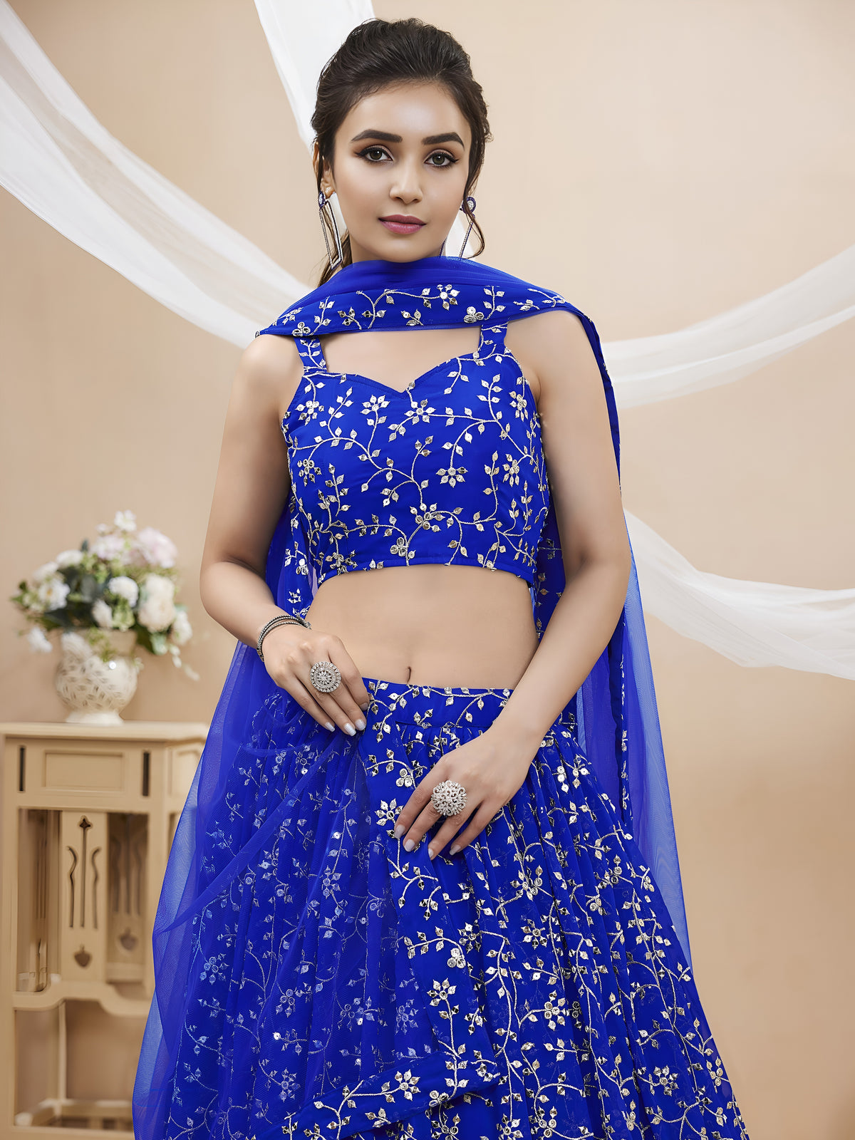 Royal Blue Embroidered Lehenga Choli with Dupatta