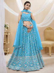 Sky Blue Embroidered Lehenga Choli with Dupatta Set