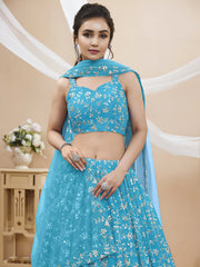 Sky Blue Embroidered Lehenga Choli with Dupatta Set