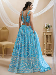 Sky Blue Embroidered Lehenga Choli with Dupatta Set