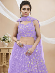 Lavender Embroidered Lehenga Choli with Dupatta Set
