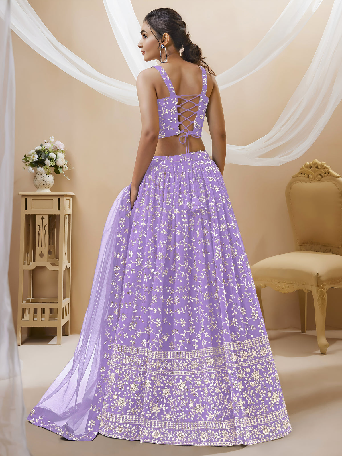 Lavender Embroidered Lehenga Choli with Dupatta Set