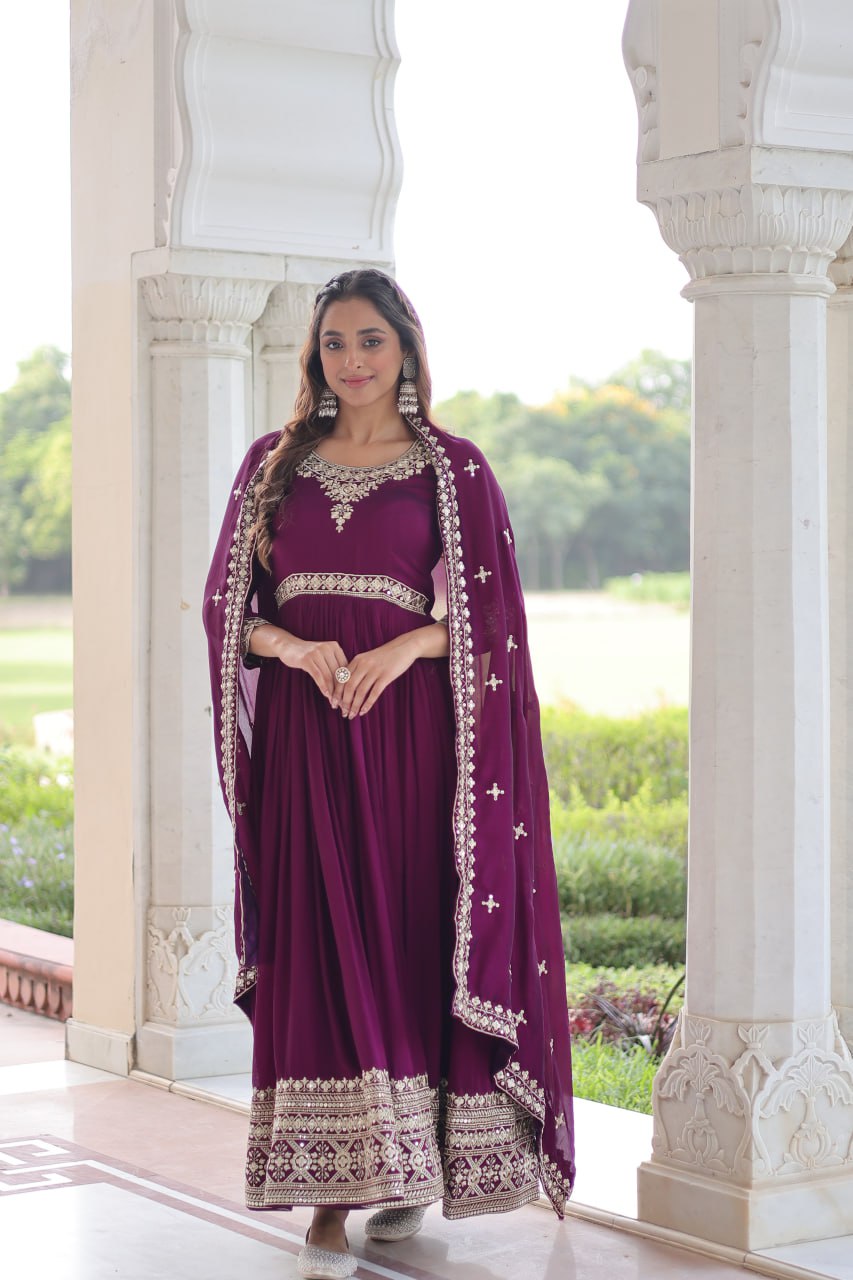 VICHITRA SILK SEQUINS EMBROIDERED GOWN WITH DUPATTA