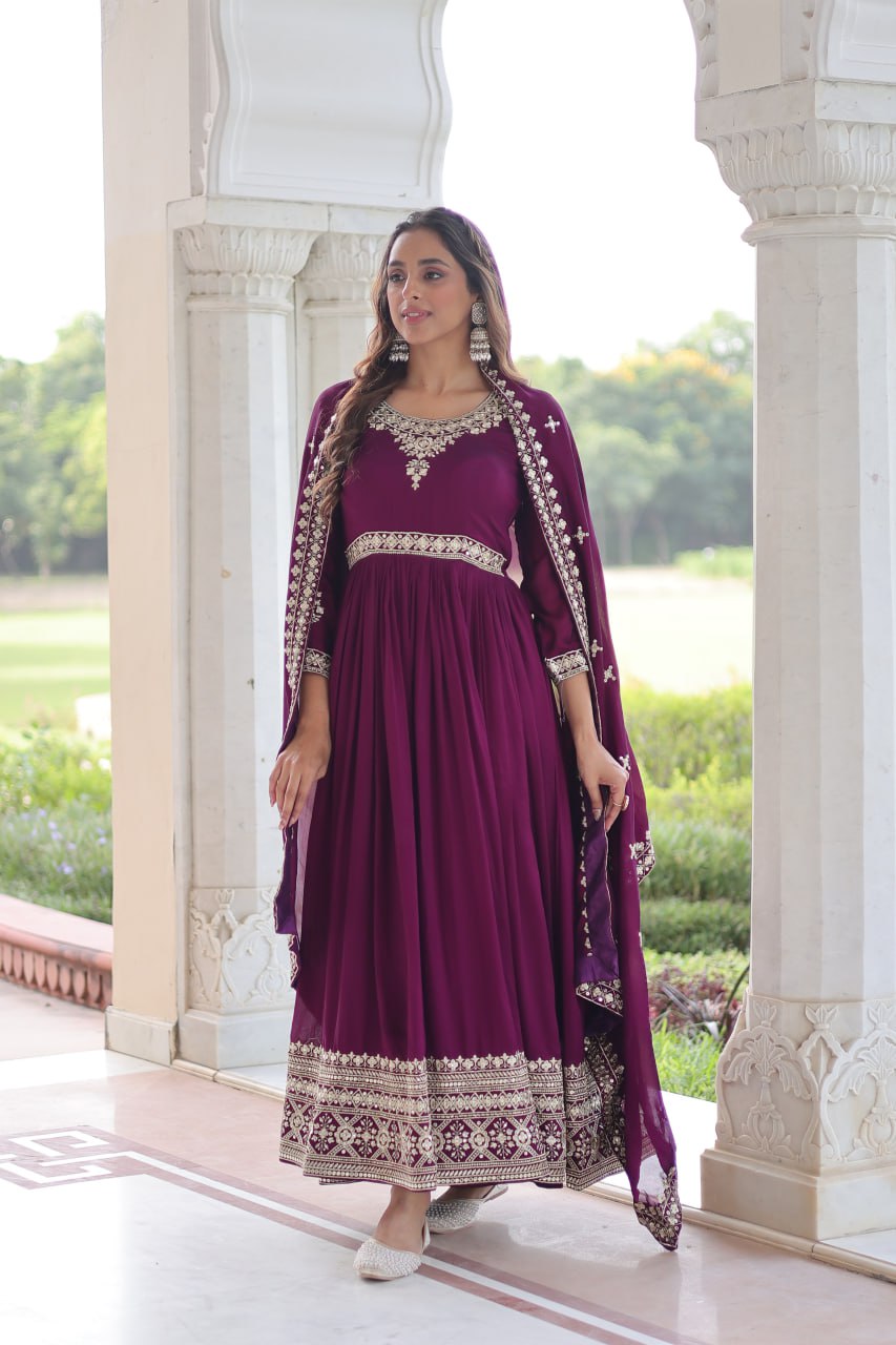 VICHITRA SILK SEQUINS EMBROIDERED GOWN WITH DUPATTA