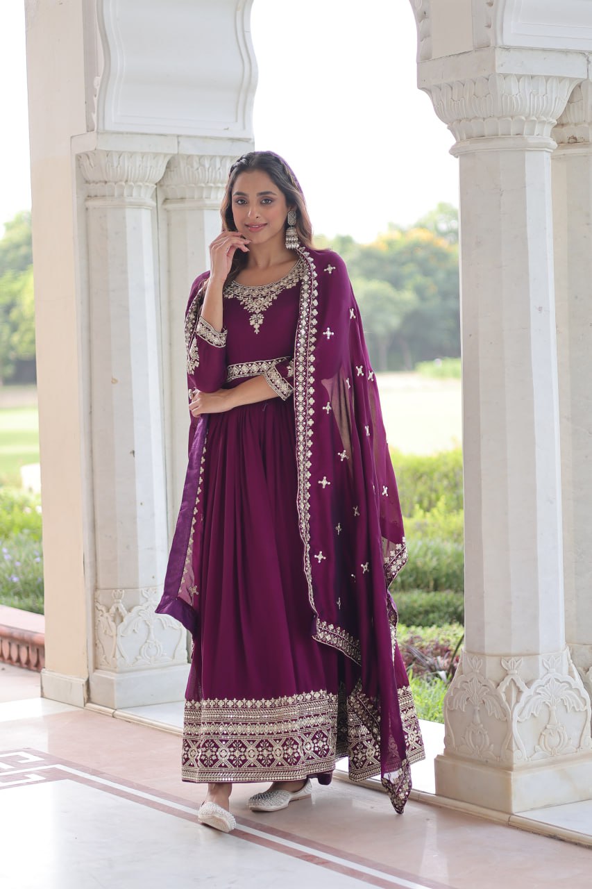 VICHITRA SILK SEQUINS EMBROIDERED GOWN WITH DUPATTA