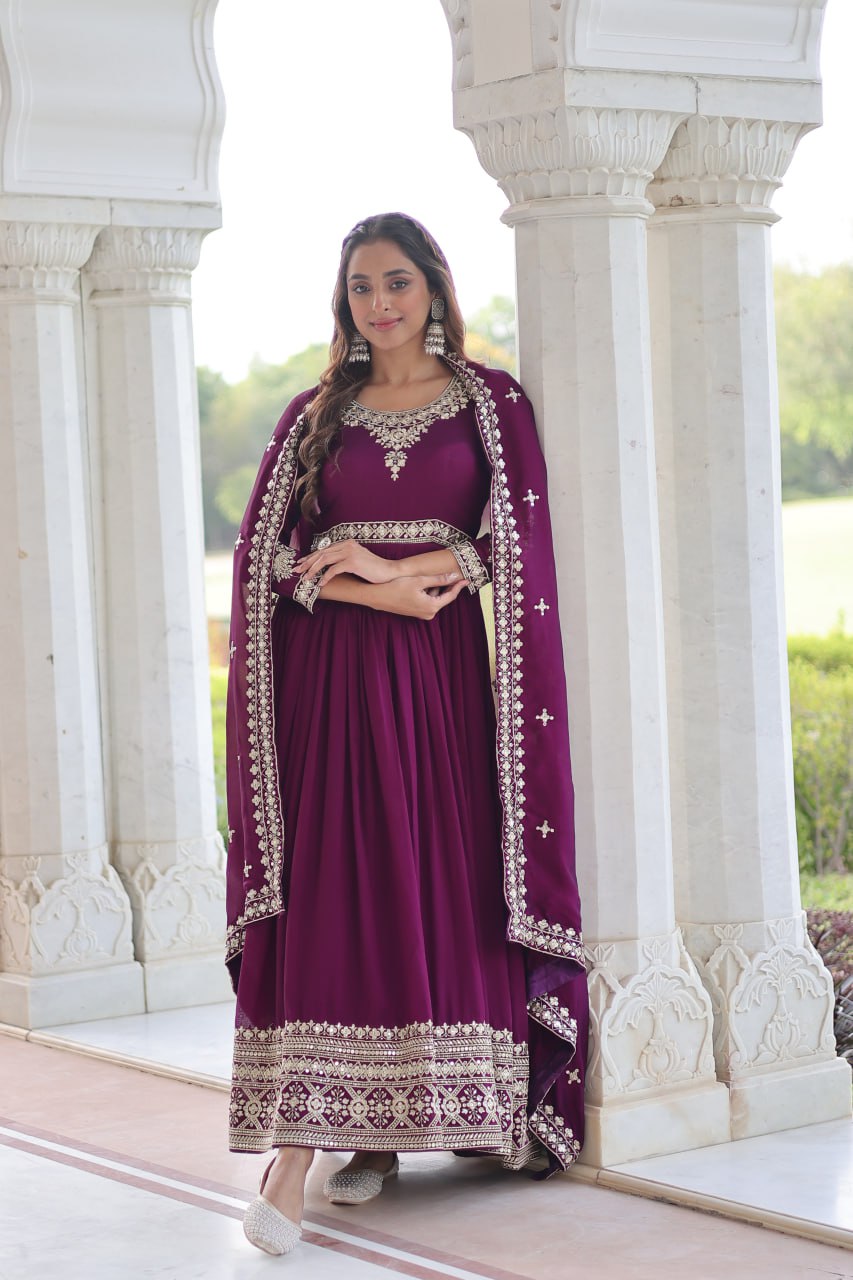 VICHITRA SILK SEQUINS EMBROIDERED GOWN WITH DUPATTA