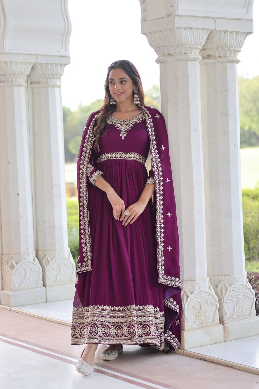 VICHITRA SILK SEQUINS EMBROIDERED GOWN WITH DUPATTA