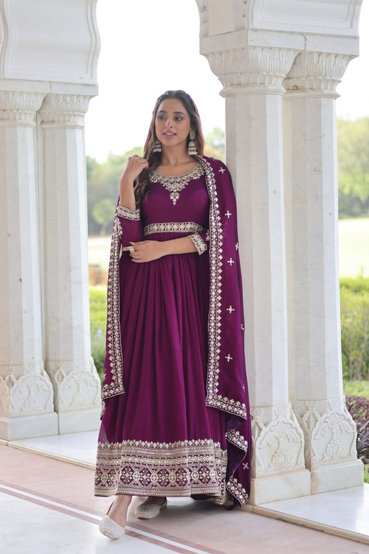VICHITRA SILK SEQUINS EMBROIDERED GOWN WITH DUPATTA