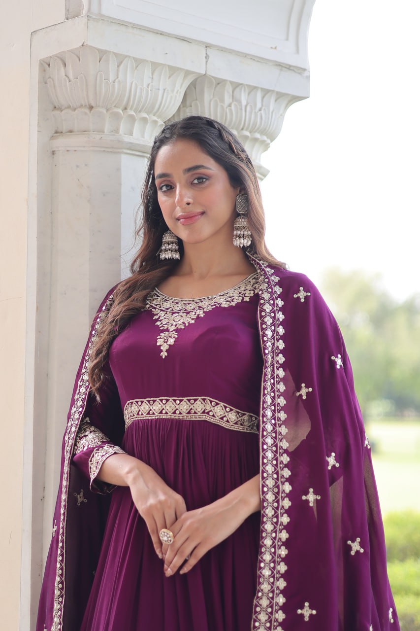VICHITRA SILK SEQUINS EMBROIDERED GOWN WITH DUPATTA