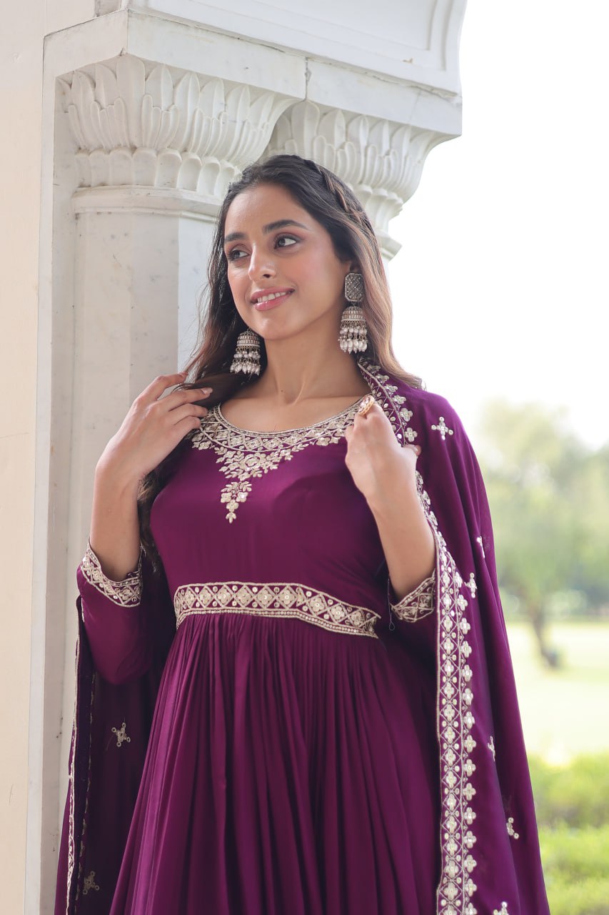 VICHITRA SILK SEQUINS EMBROIDERED GOWN WITH DUPATTA