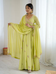 Lime Green Embroidered Anarkali Suit with Dupatta for Women