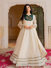 Ivory Georgette Embroidered Anarkali with Dupatta