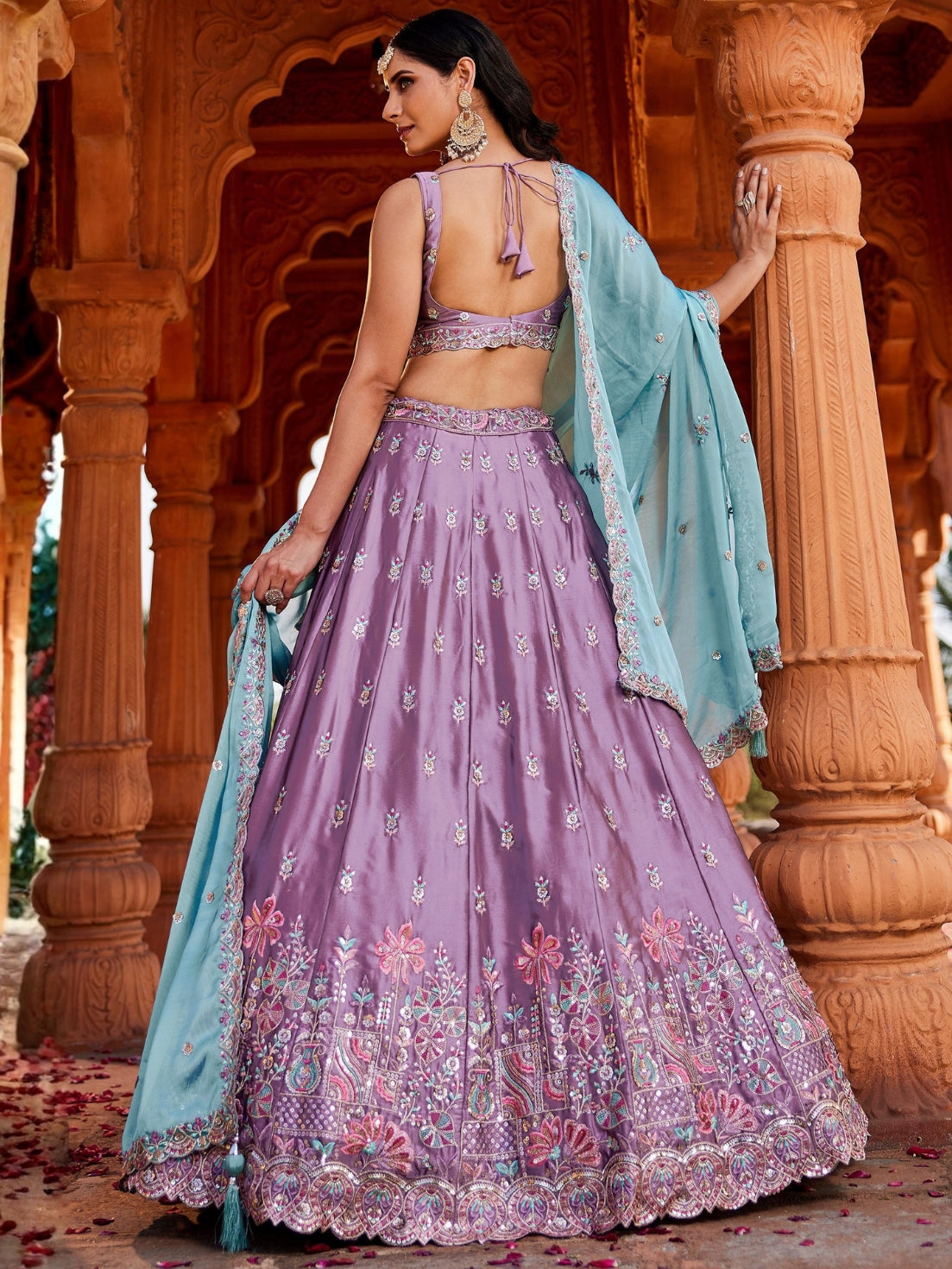 ROYAL LAVENDER RANGOLI SILK LEHENGA SET