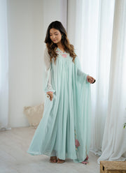 Pastel Mint Green Embroidered Anarkali Gown for Women
