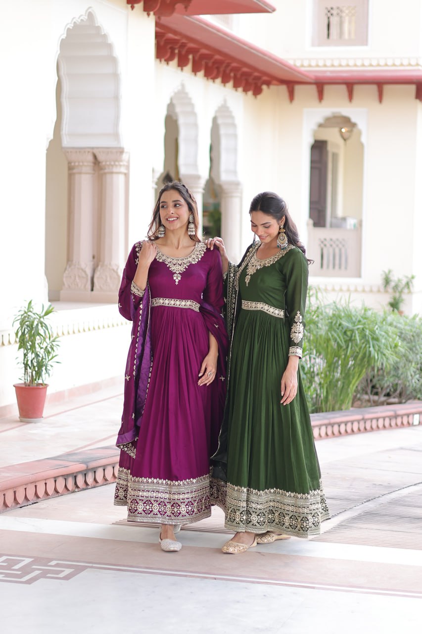 VICHITRA SILK SEQUINS EMBROIDERED GOWN WITH DUPATTA
