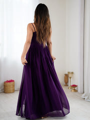 Purple Floral Embroidered Strappy Maxi Gown
