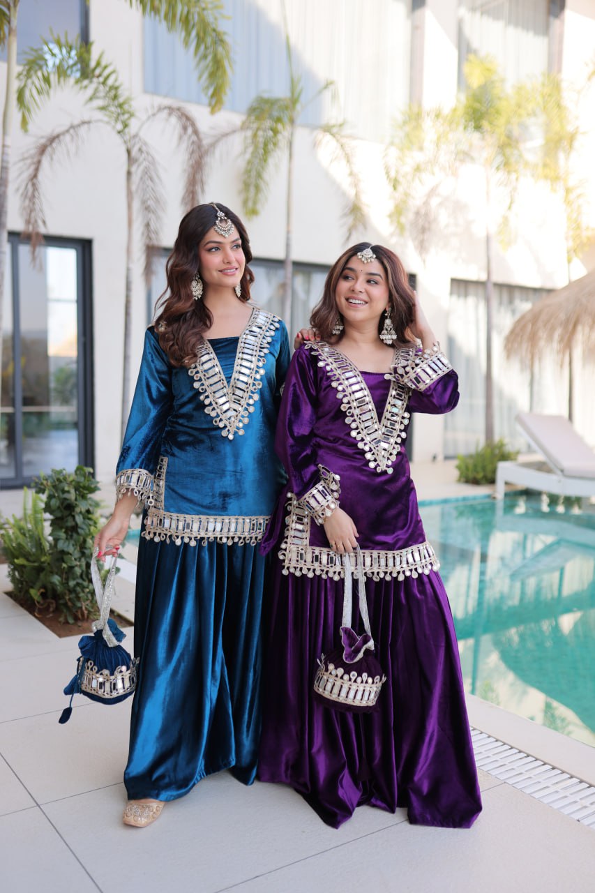 Royal Velvet Mirror Work Palazzo Set