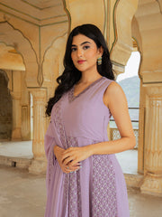 Lilac Georgette Embroidered Anarkali Gown with Dupatta