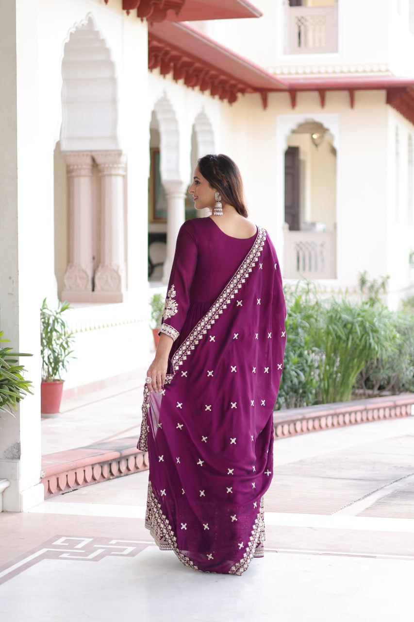 VICHITRA SILK SEQUINS EMBROIDERED GOWN WITH DUPATTA