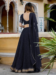 Black Striped Lehenga Choli with Golden Border