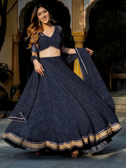 Black Striped Lehenga Choli with Golden Border