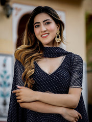 Black Striped Lehenga Choli with Golden Border