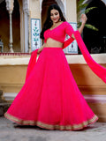 Hot Pink Striped Lehenga Choli with Golden Border