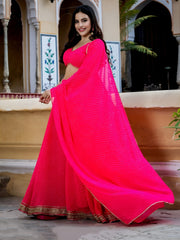 Hot Pink Striped Lehenga Choli with Golden Border