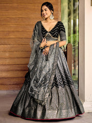 Black and Silver Chevron Lehenga Choli with Embellished Dupatta