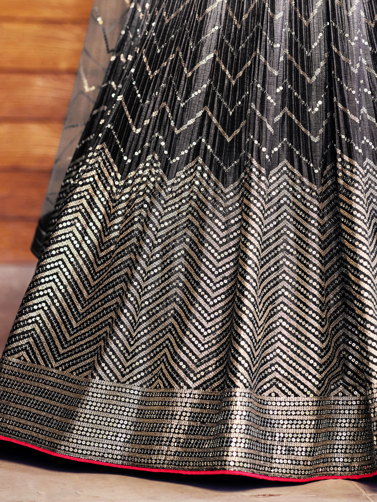 Black and Silver Chevron Lehenga Choli with Embellished Dupatta