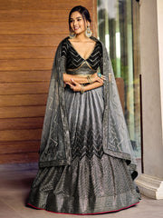 Black and Silver Chevron Lehenga Choli with Embellished Dupatta