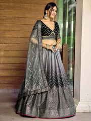 Black and Silver Chevron Lehenga Choli with Embellished Dupatta
