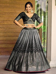 Black and Silver Chevron Lehenga Choli with Embellished Dupatta