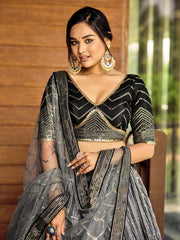 Black and Silver Chevron Lehenga Choli with Embellished Dupatta