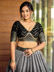 Black and Silver Chevron Lehenga Choli with Embellished Dupatta