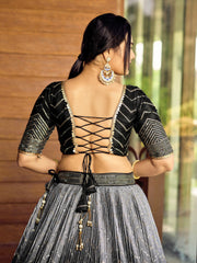 Black and Silver Chevron Lehenga Choli with Embellished Dupatta