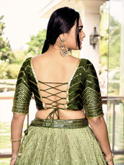 Olive Green Lehenga Choli with Gold Chevron Work and Matching Dupatta