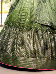 Olive Green Lehenga Choli with Gold Chevron Work and Matching Dupatta