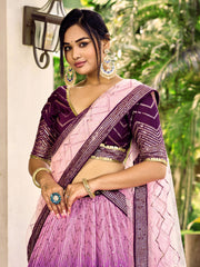 Deep Purple Lehenga Choli with Gold Chevron Work and Light Pink Dupatta