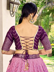 Deep Purple Lehenga Choli with Gold Chevron Work and Light Pink Dupatta