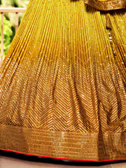 Mustard Yellow Lehenga Choli with Gold Chevron Work and Matching Dupatta