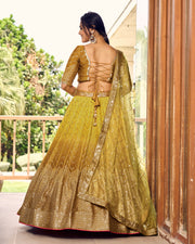 Mustard Yellow Lehenga Choli with Gold Chevron Work and Matching Dupatta