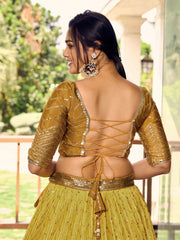 Mustard Yellow Lehenga Choli with Gold Chevron Work and Matching Dupatta