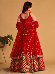 Red Wedding Lehenga Choli with Gold Embroidery and Sequin Work
