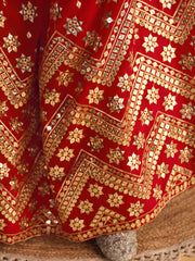 Red Wedding Lehenga Choli with Gold Embroidery and Sequin Work