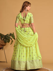 NEON Green Embroidered Lehenga Choli with Mirror Work and Designer Dupatta