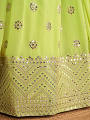 NEON Green Embroidered Lehenga Choli with Mirror Work and Designer Dupatta