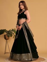 Black Designer Lehenga Choli with Silver Embroidered Border and Dupatta