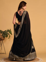 Black Designer Lehenga Choli with Silver Embroidered Border and Dupatta