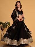 Black Designer Lehenga Choli with Silver Embroidered Border and Dupatta